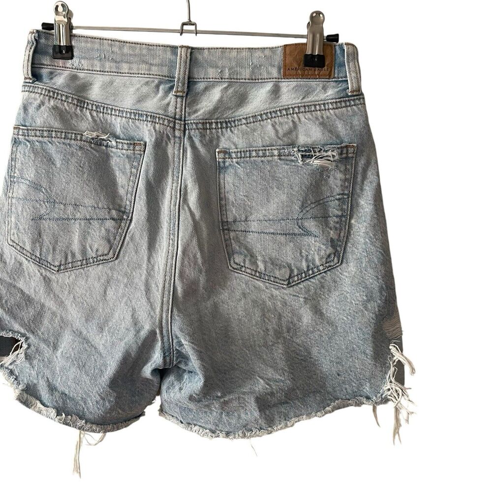 American Eagle 0 Baggy Mom Shorts Light Blue Denim High Rise Raw Hem - Picture 11 of 11